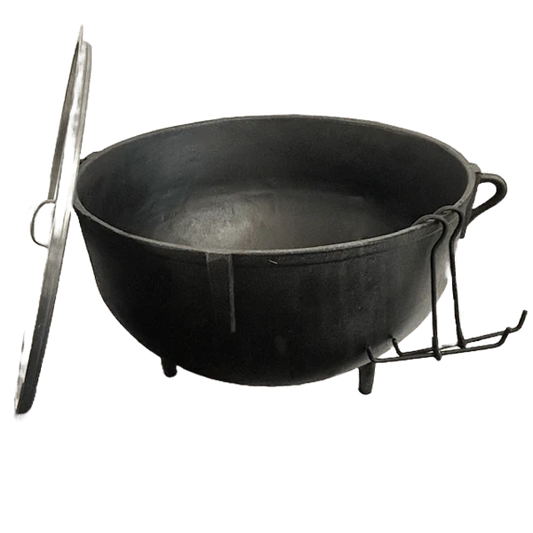Cajun Cookware 28 Gallon Cast Iron Jambalaya Pot, perfect for grills smokers and cookers, ideal for outdoor cooking and flavorful meals.