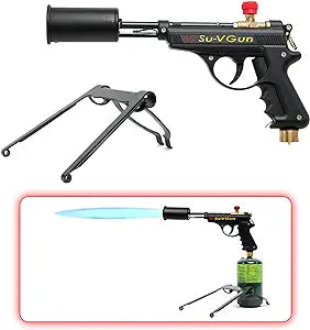 Grill Blazer Su-V Gun with bottle stand, perfect for grilling, smoking meats, barbecue sauces, and outdoor cooking tools.