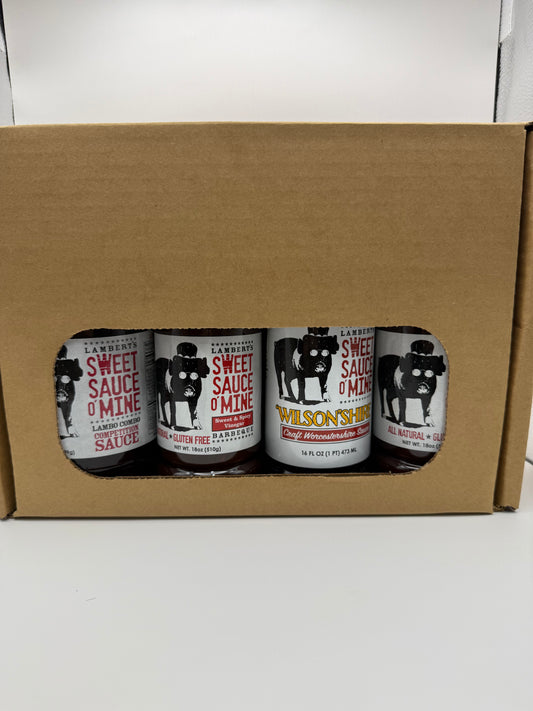 Sweet Sauce O' Mine Gift Pack featuring vinegar sauce and marinades for grills, smokers, and cookers enthusiasts.