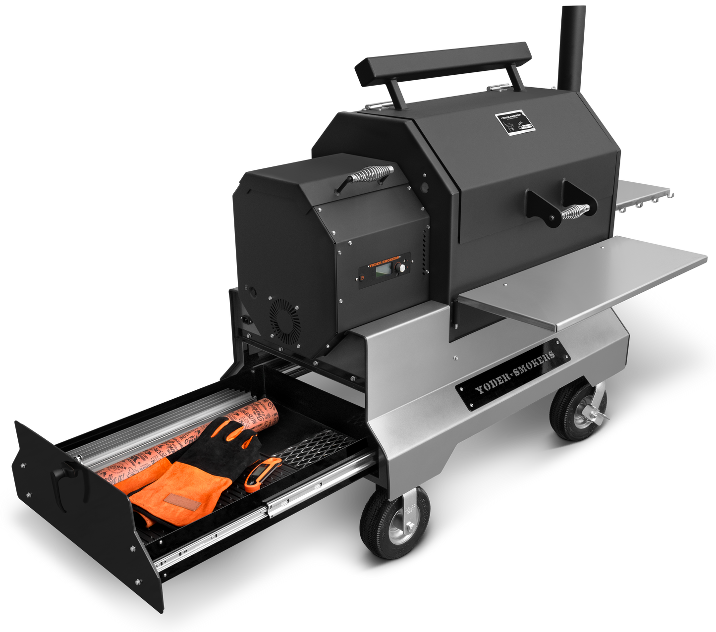 Yoder Smokers YS640s Pellet Grill on Competition Cart with Drawer System (Silver)