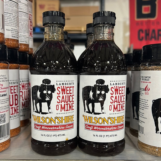 Sweet Sauce O' Mine "Wilsonshire" Sauce in 16 oz bottles, perfect for grills, smokers, barbecue sauces, and BBQ rubs.