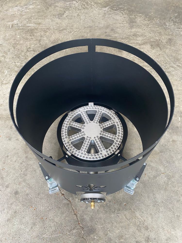 15 Gallon Windproof Roll Around Stand for grills smokers and cookers, featuring a sturdy design and locking wheels.