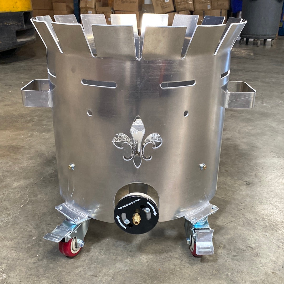 10 Gallon Windproof Aluminum Roll Around Stand designed for grills smokers and cookers, featuring wheels for easy mobility.