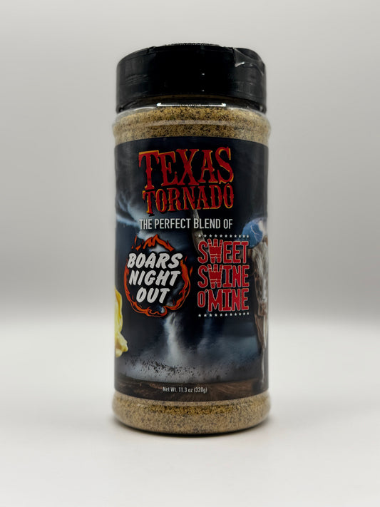 Sweet Swine O' Mine & Boars Night Out Texas Tornado 11.3oz Shaker seasoning for grills smokers and cookers.