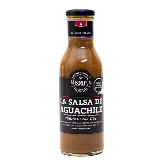 SMP La Salsa De Aguachile Sauce bottle for enhancing BBQ dishes with grills smokers and cookers.
