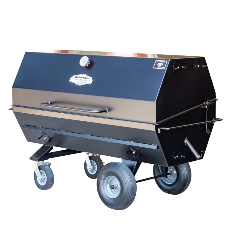 Meadow Creek PR60 W/ 4" Casters, Charcoal Pull Out, Charcoal Grilling Pan, Vinyl Cover, 2nd Tier Grate