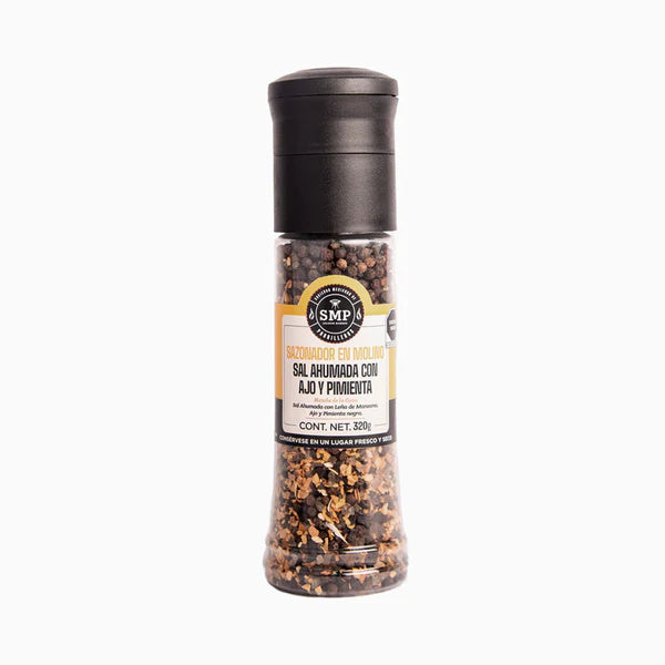 SMP Smoked Salt Mill Seasoning with Pepper and Garlic for BBQ rubs and grilling accessories