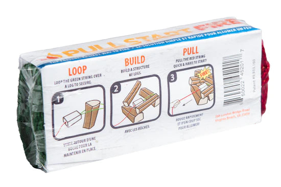 Pull Start Fire Starter packaging with instructions for use, ideal for grills smokers and cookers.