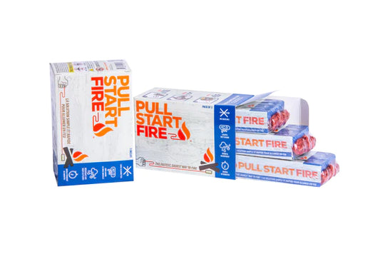 Pull Start Fire Starter fire starter packaging for grills, smokers, and outdoor cooking tools.