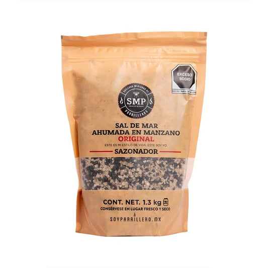 SMP Original Smoked Sea Salt 1.3 Kilo, perfect for grills smokers and cookers, adding rich flavor to BBQ rubs and marinades.