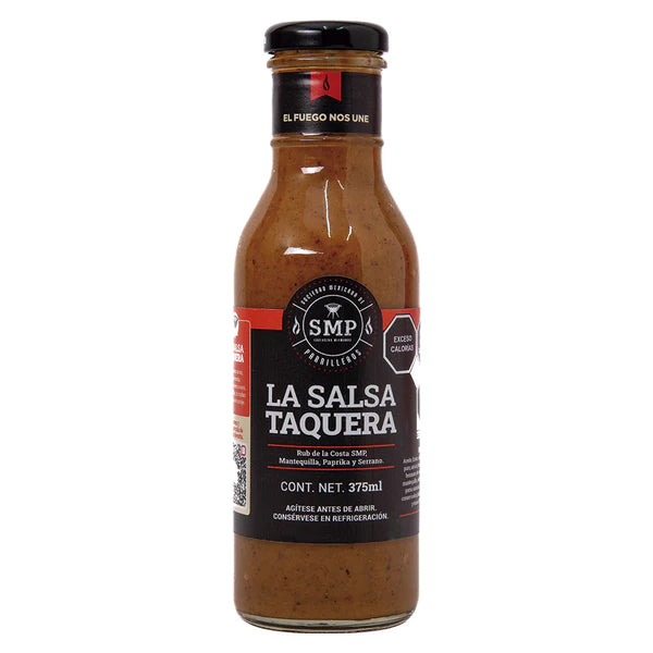 SMP Taquera Sauce in a bottle, perfect for enhancing grills, smokers, and cookers with a flavorful kick.