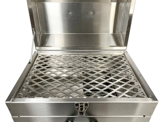 Hasty Bake HB 250 open grill design featuring a stainless steel cooking grate, ideal for outdoor grilling and BBQ.