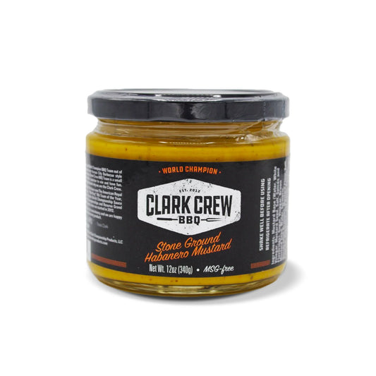 Clark Crew BBQ Stone Ground Habanero Mustard for grills smokers and cookers, great for BBQ sauces and marinades.