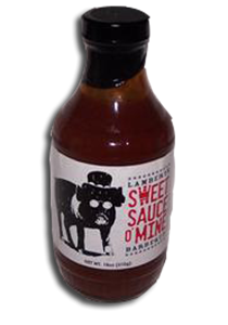 Sweet Sauce O' Mine Original 18 oz. bottle, perfect for grills, smokers, and outdoor cooking.