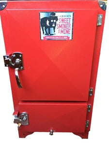 Red Box Smoker (firebox insert not included) designed for outdoor grilling and smoking enthusiasts.