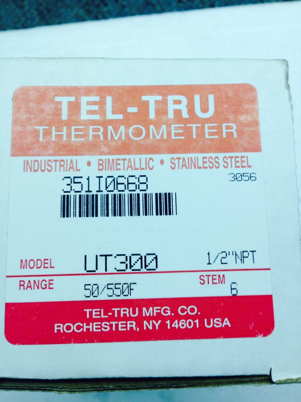 Tel-Tru UT300 thermometer box, ideal for grills smokers and cookers, featuring rugged design and high-temperature range.