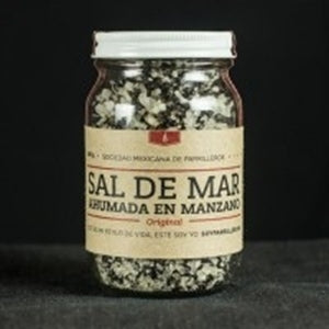 SMP Applewood Smoke Sea Salt jar, perfect for grills, smokers, and outdoor cooking, enhancing barbecue flavors.