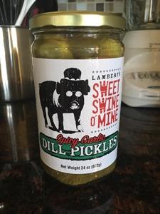 Sweet Swine O' Mine Spicy Garlic Dill Pickles jar showcasing with pickles, perfect for outdoor grills and BBQ enthusiasts.