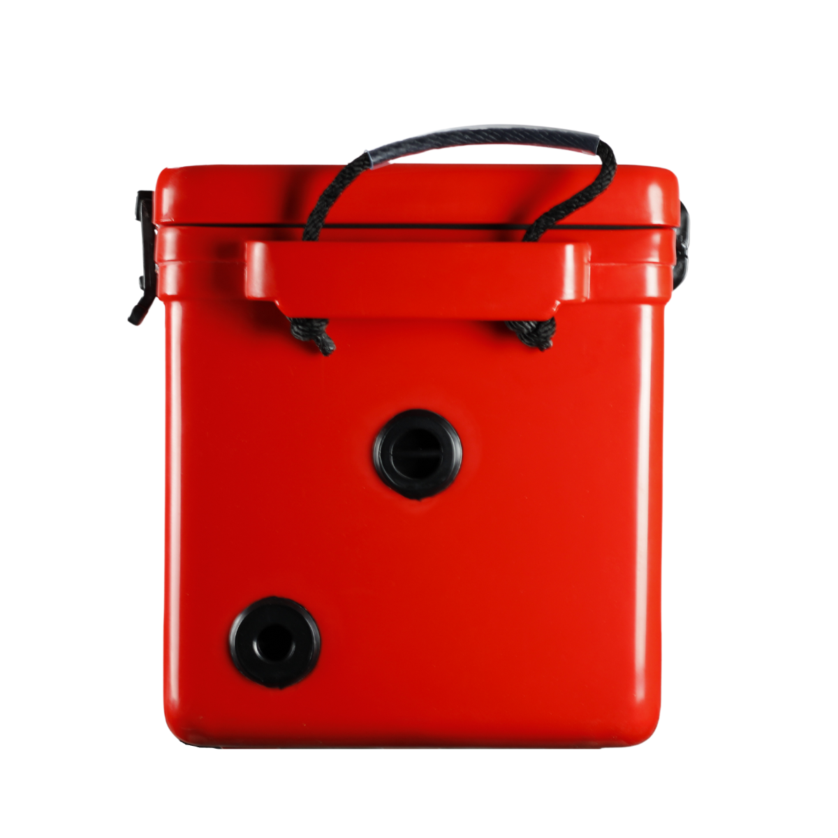 ICEY-TEK 125 Quart Cooler (FREE SHIPPING) in bright red color with handles and drainage holes for easy transport.