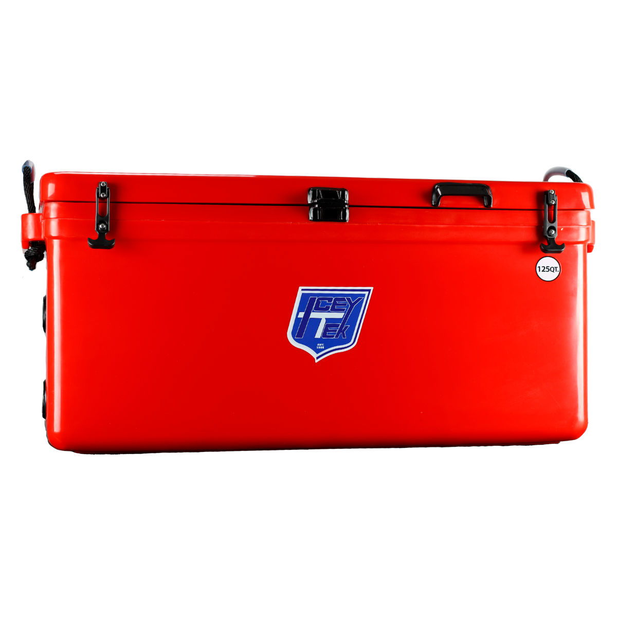 ICEY-TEK 125 Quart Cooler (FREE SHIPPING) in bright red, perfect for outdoor grilling and BBQ adventures.