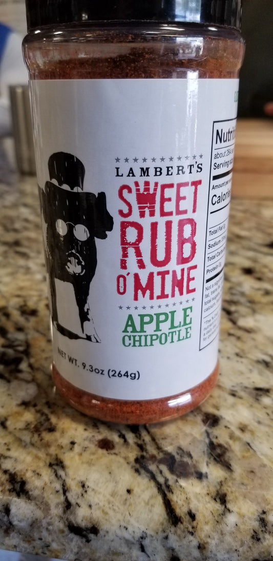 Sweet Rub O' Mine Apple Chipotle BBQ Rub seasoning for grills, smokers, and cookers, perfect for BBQ meats.