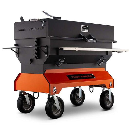 Yoder 24x48 Charcoal Flat Top Grill on Competition Cart (Silver) With Griddle Tray for outdoor cooking