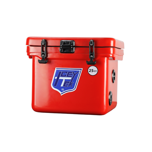 ICEY-TEK 25 Quart Cooler ( FREE SHIPPING ) in vibrant red, ideal for keeping contents cold during outdoor adventures.