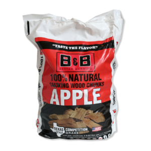 B&B Wood Chunks (Aproximately #8) bag showcasing 100% natural apple smoking wood for grills, smokers, and cookers.