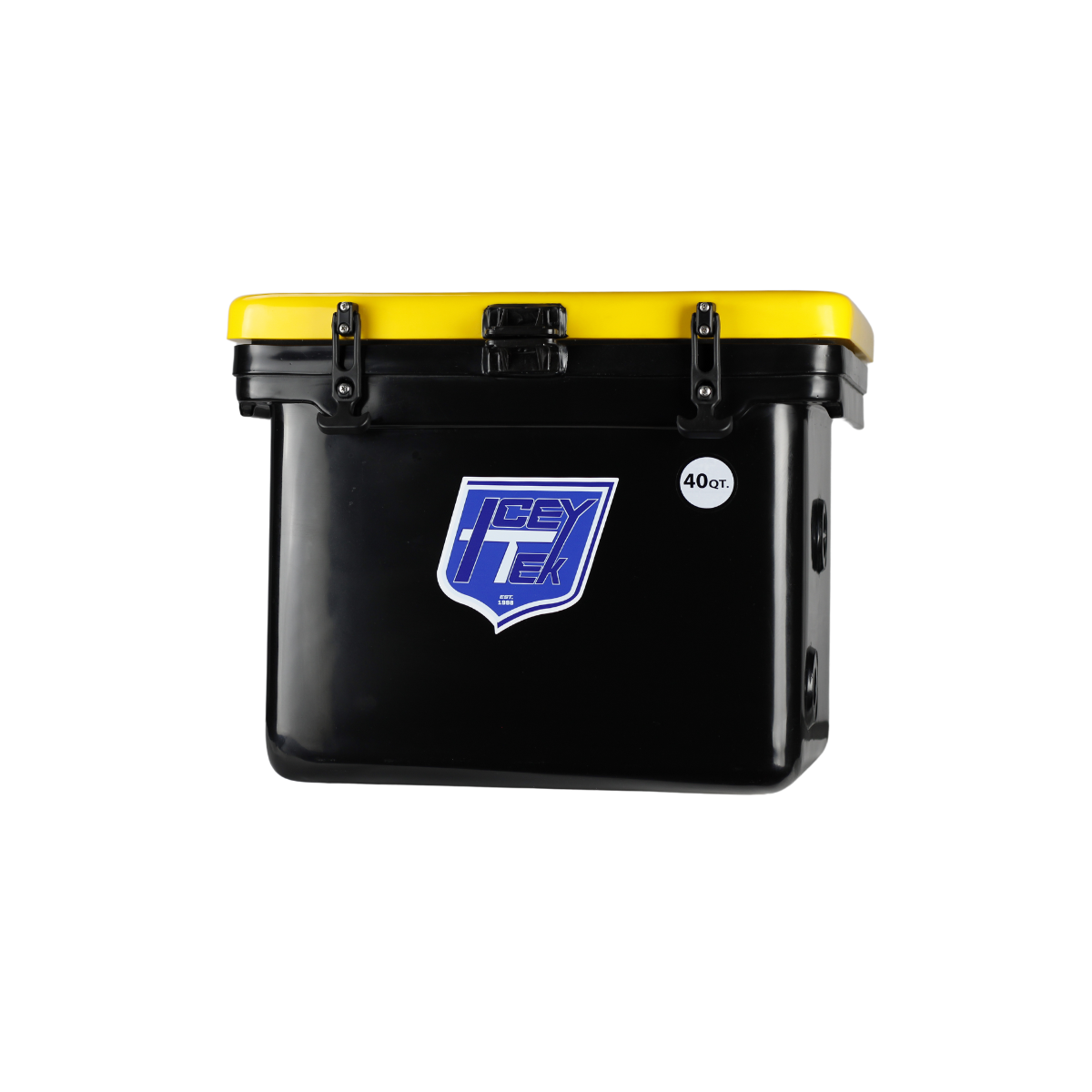 ICEY-TEK 40 Quart Cooler (FREE SHIPPING) shown in black and yellow color, ideal for outdoor activities and catering.