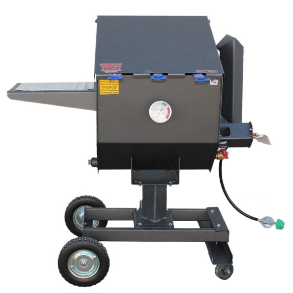 Cajun Fryer 3 Basket, 8 1/2 Gallon Propane Gas Fryer FF3R on wheels for easy mobility, perfect for outdoor cooking and BBQ.