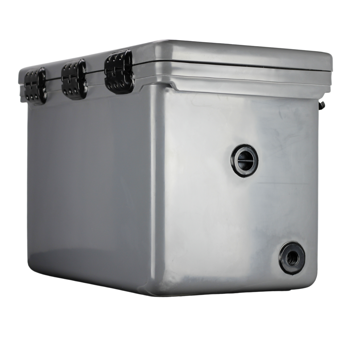 ICEY-TEK 120 Quart Cooler ( FREE SHIPPING ) side view showcasing its sturdy build and secure lid latches.