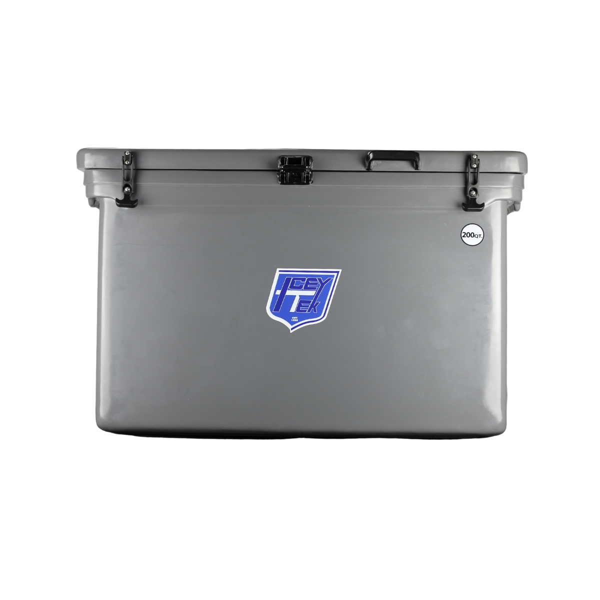 ICEY-TEK 200 Quart Cooler (FREE SHIPPING) gray roto-molded cooler with top lid and heavy-duty latches.