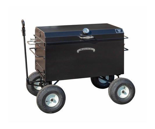Meadow Creek BBQ-42 w/ Wagon Chassis And Vinyl Cover, perfect for outdoor grilling and BBQ cooking.