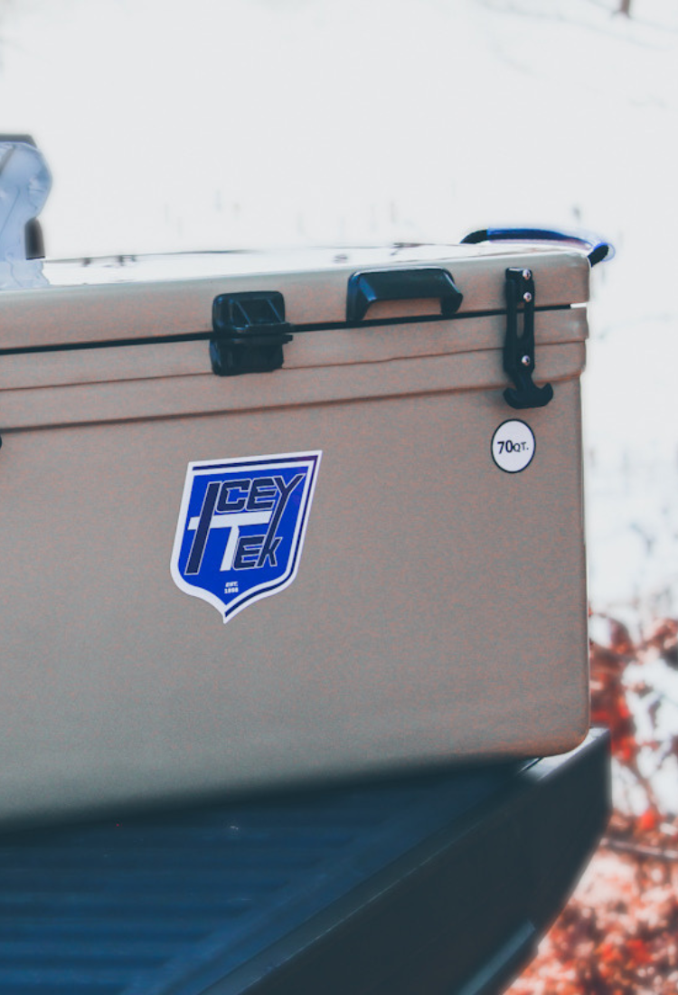 ICEY-TEK 70 Quart Cooler (FREE SHIPPING) on truck bed, perfect for outdoor grilling and camping activities.