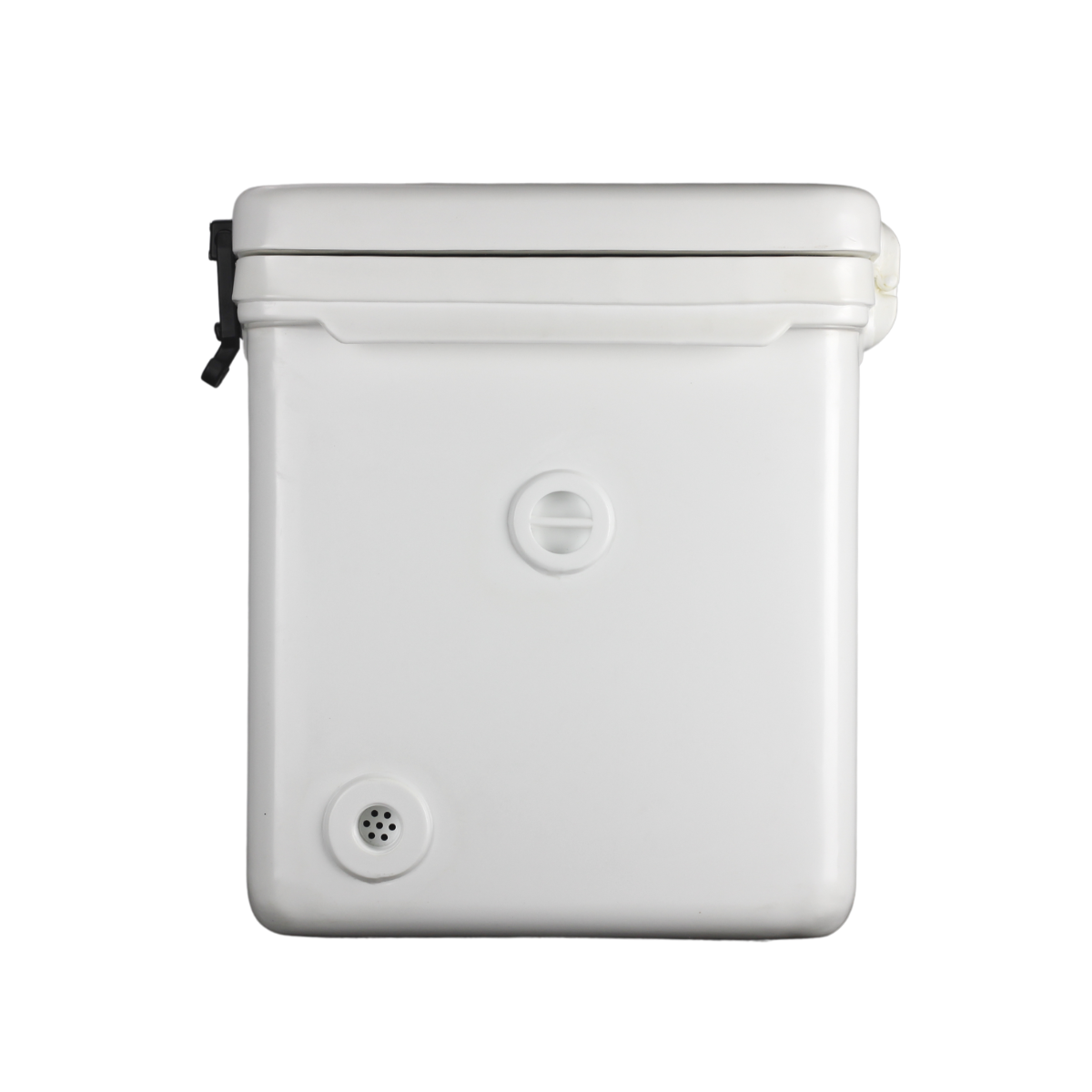 ICEY-TEK 80 Quart Cooler (FREE SHIPPING) side view with lid and drainage port, perfect for outdoor adventures.