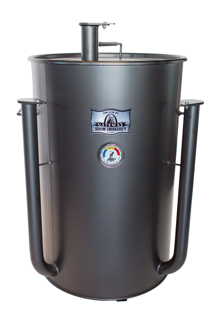 Gateway Drum Smoker 55G Matte Charcoal, designed for exceptional barbecue flavor, moisture, and tenderness.