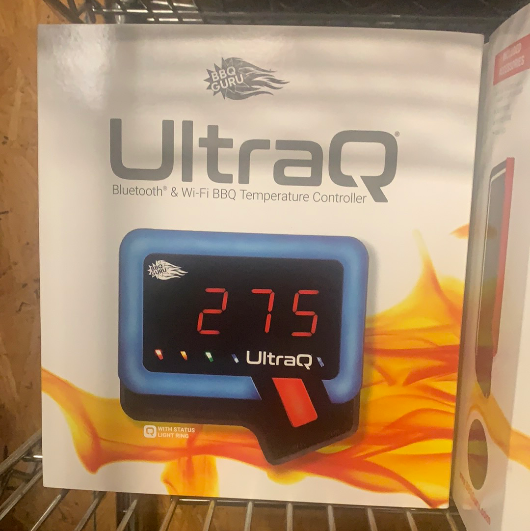BBQ Guru UltraQ Bluetooth & Wi-Fi BBQ temperature controller with LED display for grilling and smoking.