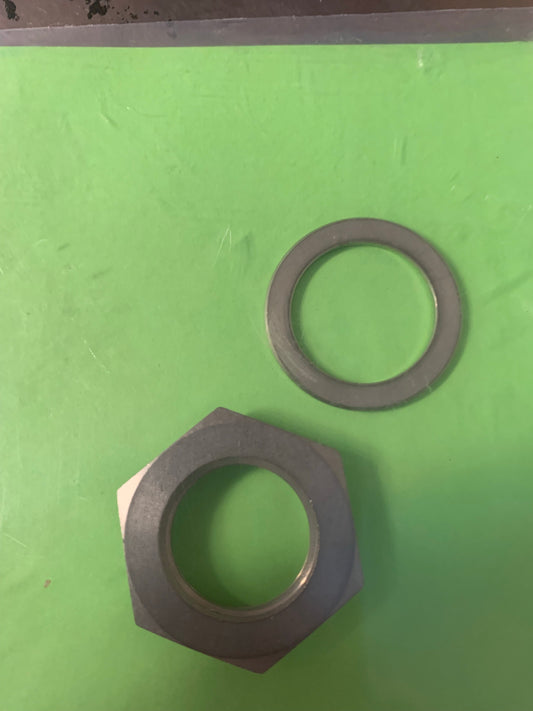 Tel-Tru Install kit components including stainless steel lock nut and washer for grills smokers and cookers.