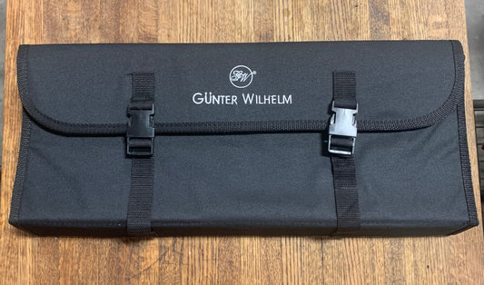 Advanced tri-fold hard case chef bag by Gunter Wilhelm for safe and portable cooking tools storage.