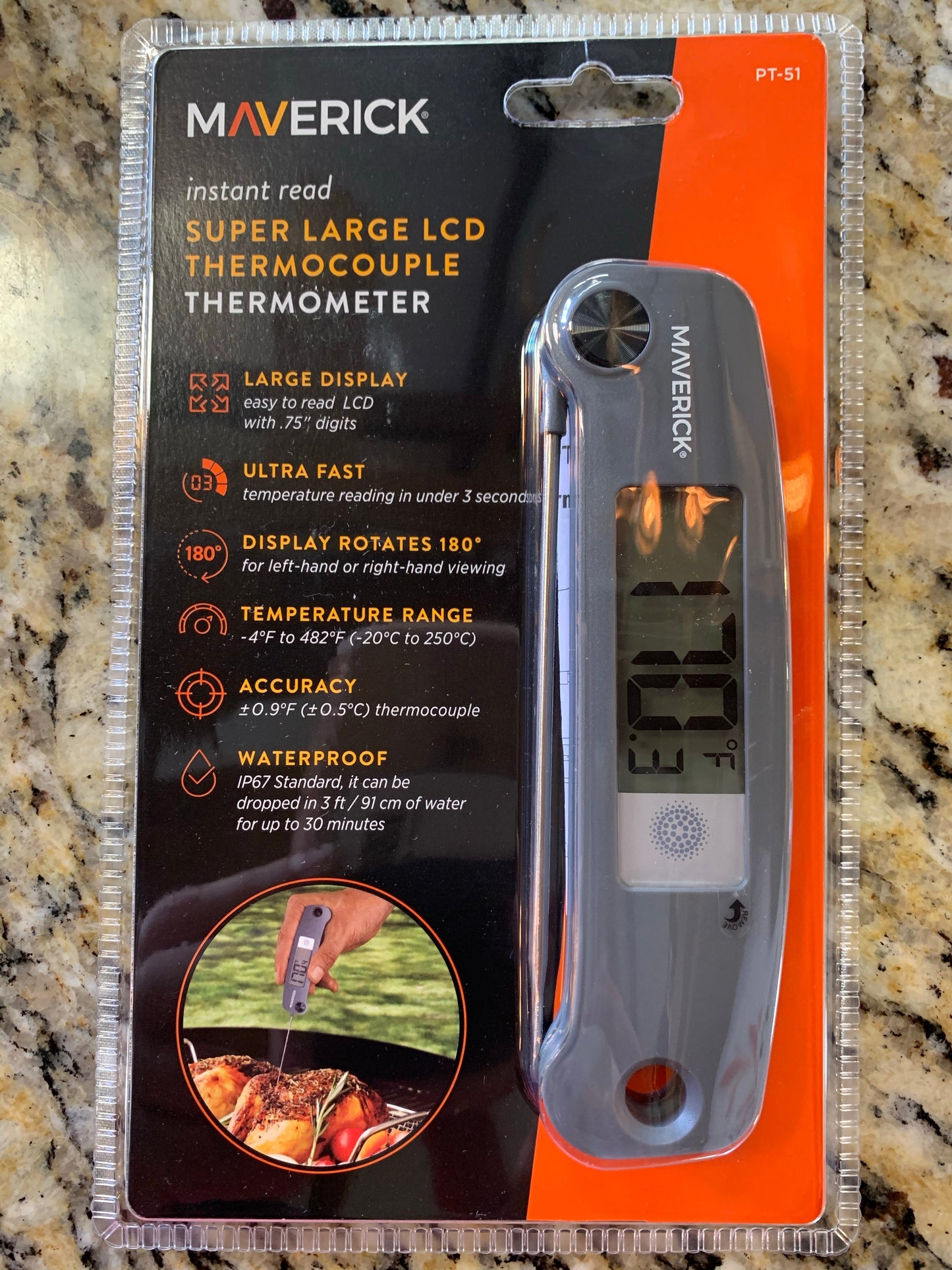 Maverick PT-51 instant read super large LCD thermocouple thermometer for grills smokers and cookers