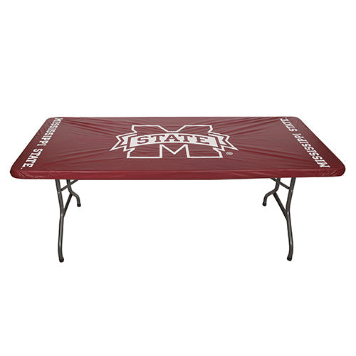 KwikCover 8’ with Mississippi State logo fitted table cover for grills, smokers and cookers, ideal for BBQ gatherings.