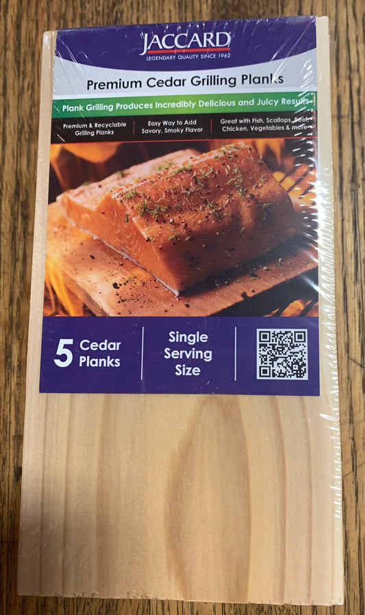 Jaccard Premium small cedar grilling planks, 5 planks per pack, ideal for grills smokers and cookers, adds smoky flavor.