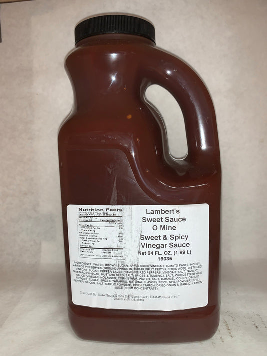Sweet Sauce O' Mine Sweet & Spicy Vinegar 1/2 Gallon bottle for BBQ grilling, cooking, and marinades.