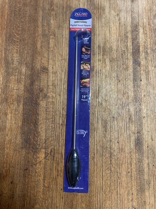 Jaccard 19” pigtail food flipper with dishwasher safe handle, perfect for grills and smokers accessories.