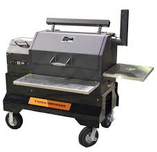 Yoder YS-640s with Comp Cart (Black) positioned for outdoor cooking and BBQ competitions.