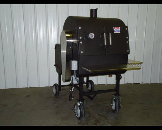 American Barbecue Systems Pit-Boss with SS Rotisserie - a durable outdoor grill and smoker for BBQ enthusiasts.