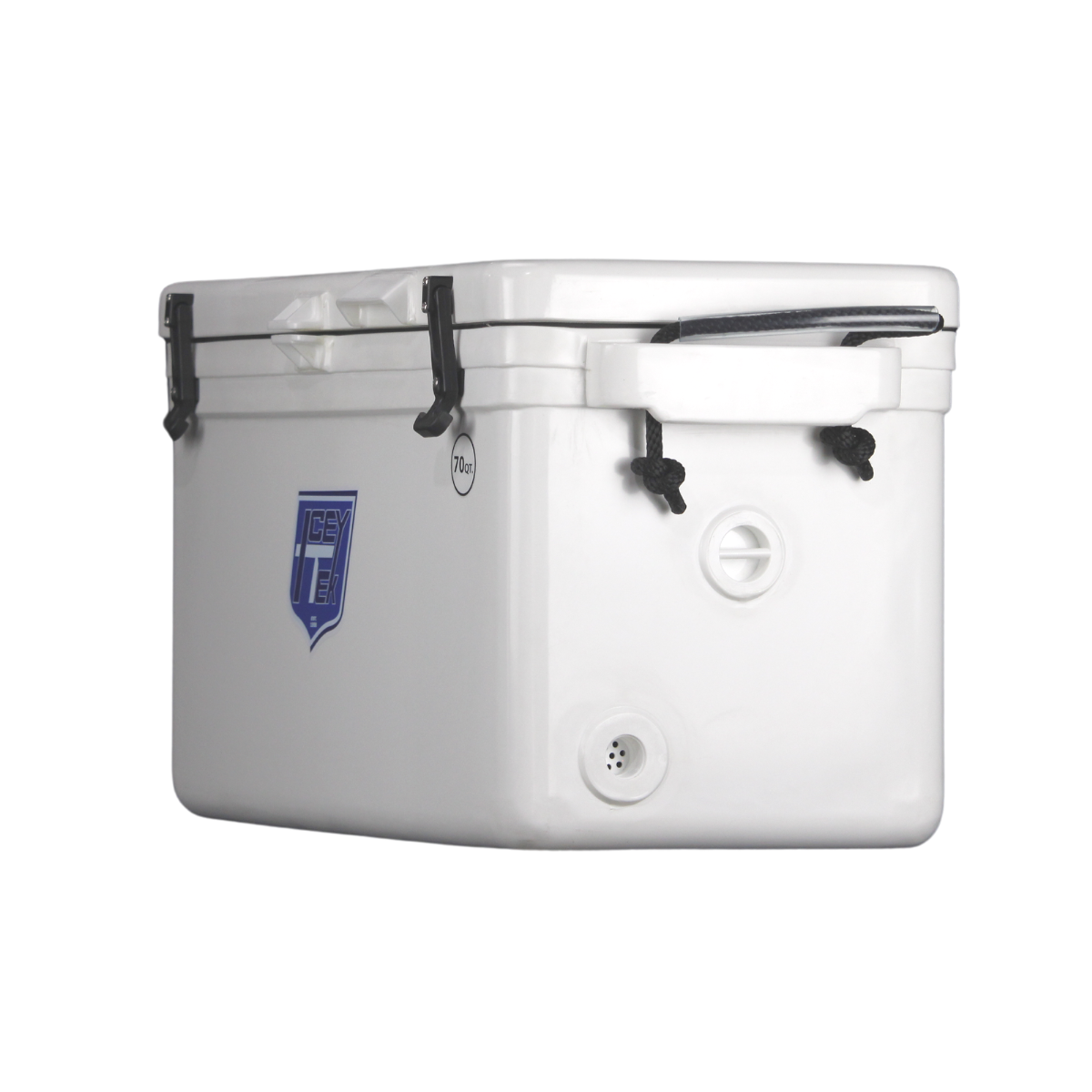 ICEY-TEK 70 Quart Cooler (FREE SHIPPING) side view showing rugged design and durable features.