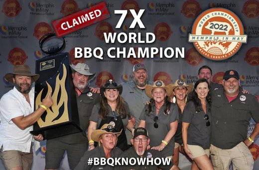 SSOM BBQ Team Claims 7x World BBQ Championship at Memphis in May with trophy and team celebration.