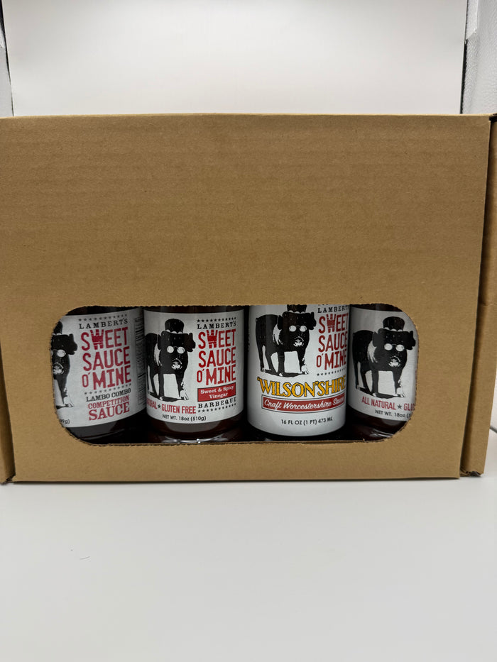 Sweet Sauce O' Mine Gift Pack featuring vinegar sauce and marinades for grills, smokers, and cookers enthusiasts.