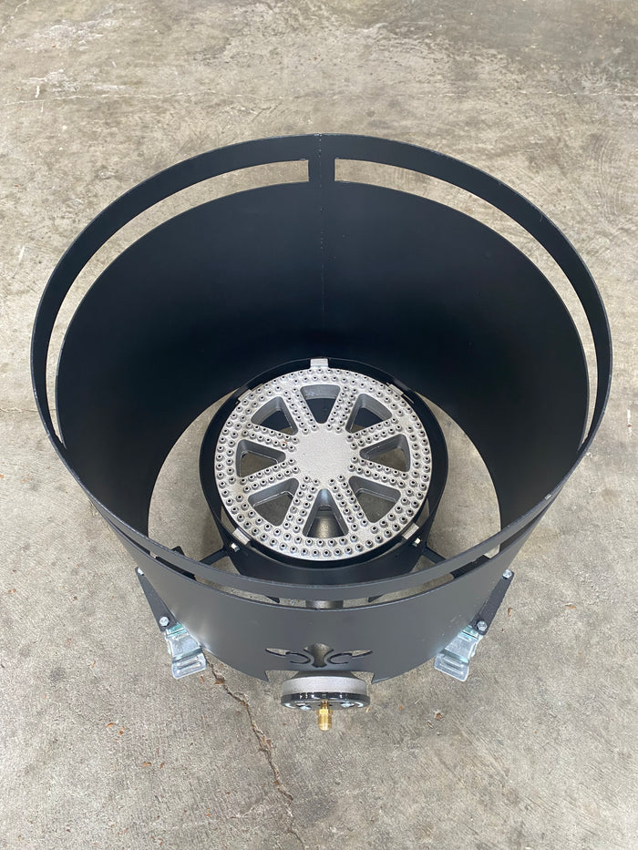 15 Gallon Windproof Roll Around Stand for grills smokers and cookers, featuring a sturdy design and locking wheels.